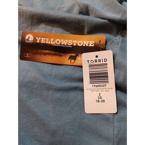 NEW TORRID 2 Yellowstone Off-Shoulder Top Shirt Tee Plus 2X Blue Soft Country - Picture 4 of 6